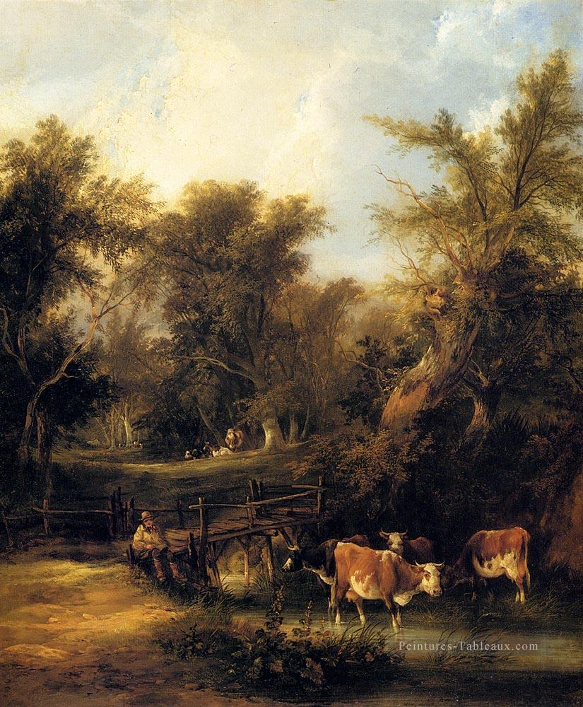 Bovins par un ruisseau scènes rurales William Shayer Snr Peintures à l'huile